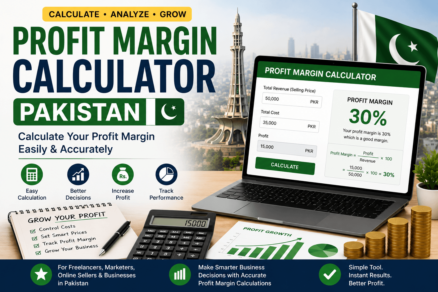 Profit Margin Calculator Pakistan featured image showing business profit percentage calculation and revenue analysis.
