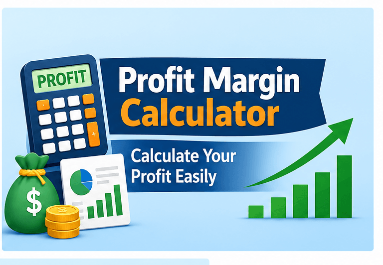 Profit Margin Calculator banner showing business profit calculation and growth chart
